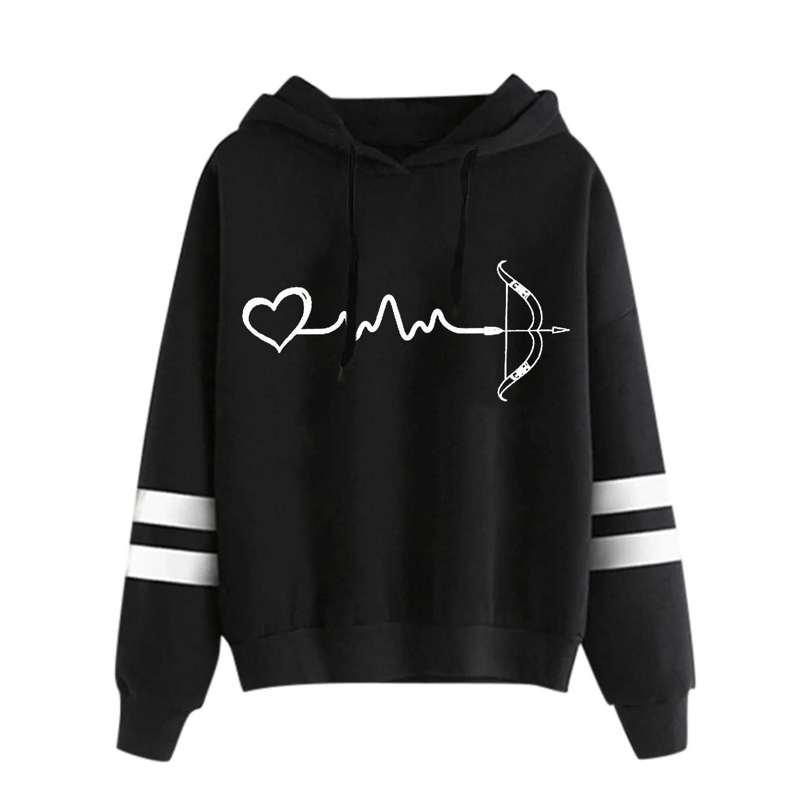 

90s Loose fit Jogging Outerwear Women's Heartbeat Print Hoodie Sweatshirt Pullover Tops Long Sleeved Comfortable