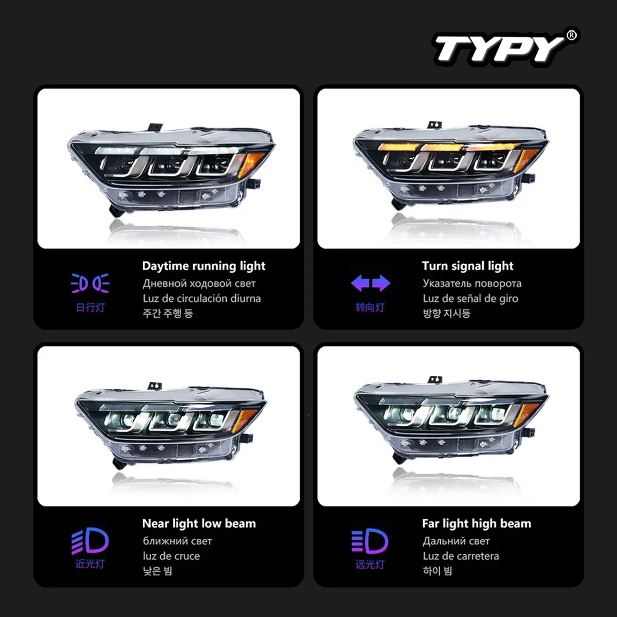 

TYPY Dynamic Signal Head Lamp For Ford Mustang Headlight Automotive Accessories Upgrade Modified New LED 2015-2017