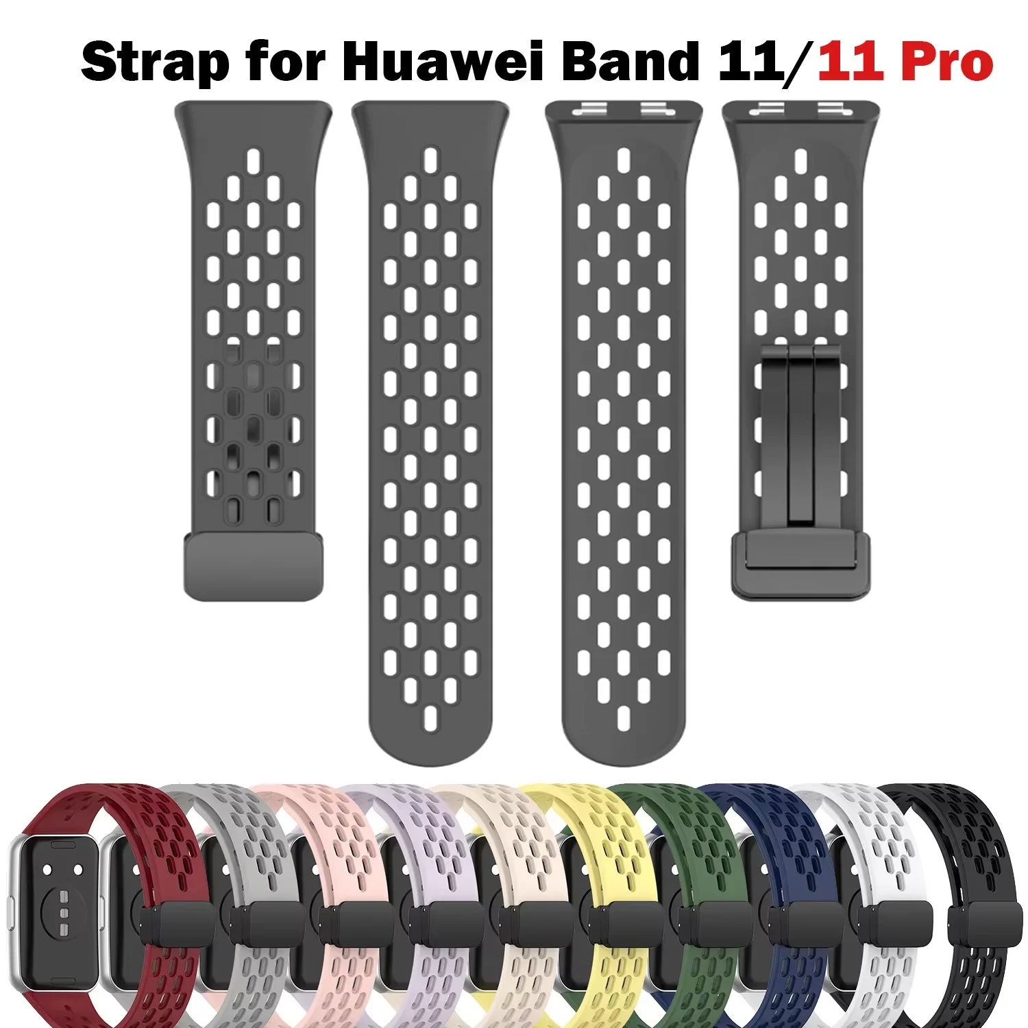 Magnetisches Schnallenband für Huawei Band 11 Pro Sport Atmungsaktives Armband Correa Huawei Band 11 Silikon Ersatzzubehör