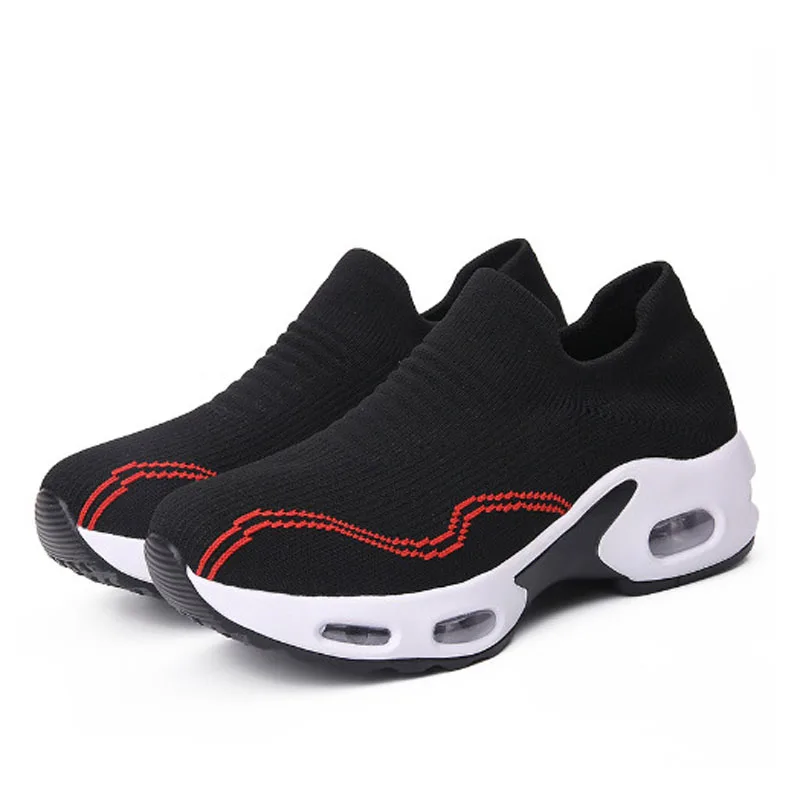 Women's Solid Color Breathable Sneakers, Soft Sole Platform Slip On Walking Shoes, Low-top Knitted Casual Shoes Woman WSH5194 image 2