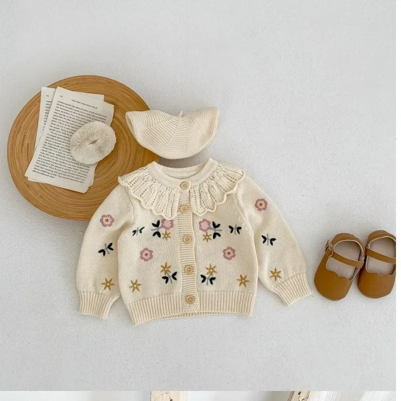 OLEKID 2026 Herbst Kinder Mädchen Strickjacke Weiche Blumenstickerei Säugling Baby Mädchen Strickmantel 1-7 Jahre Kinder Mädchen Pullover Strickjacke – Detail 9