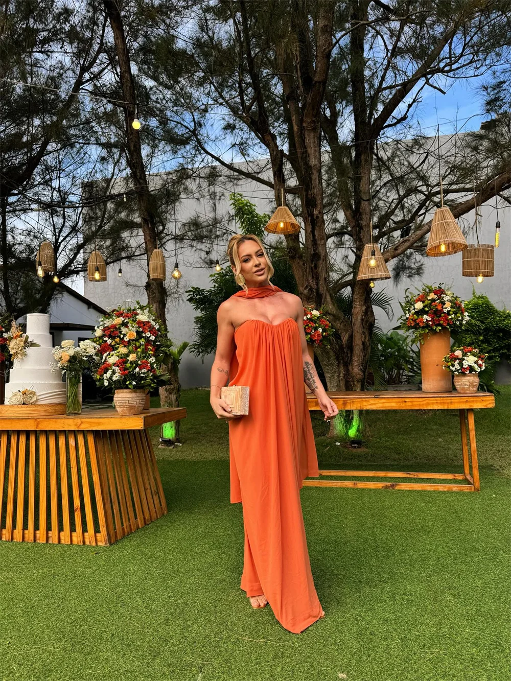 Mila Orange Strapless Wedding Party Dresses Customized Sleeveless Elegant Evening Dresses Back Zip Chiffon vestidos de fiesta