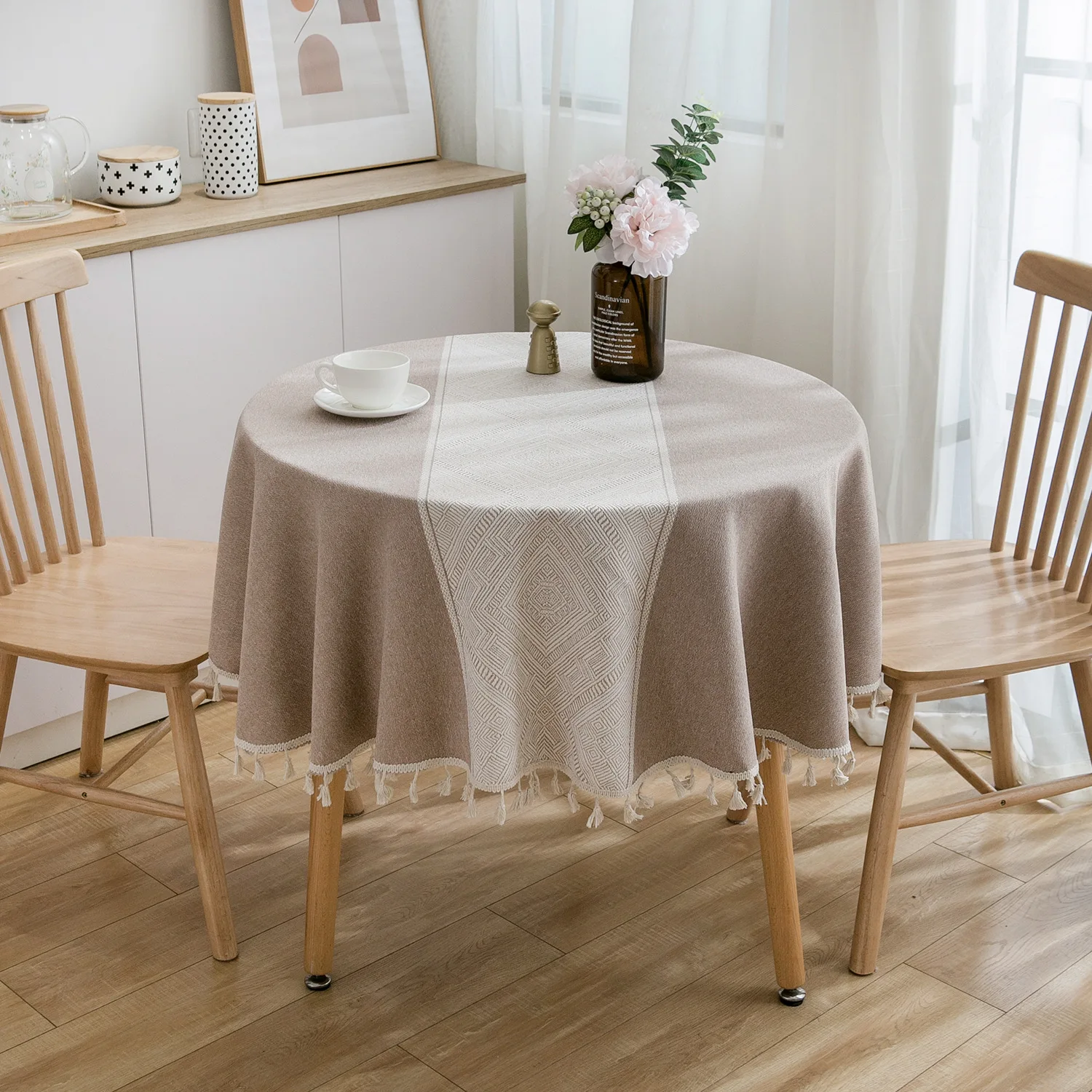 

Green Jacquard Geometric Tablecloth Artistic Round Table Coffee Table Table Cloth Round Long Tablecloth Multifunctional Cover To