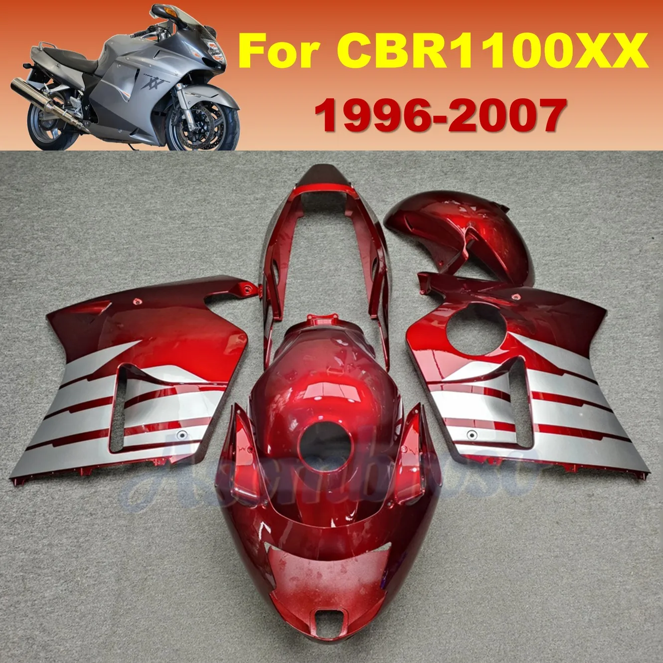 Aftermarket Motorcycle Fairings Set For Honda CBR1100XX 1996-2007 Super Blackbird PGM-FI CBR 1100XX Red Gray ABS Plastic kit