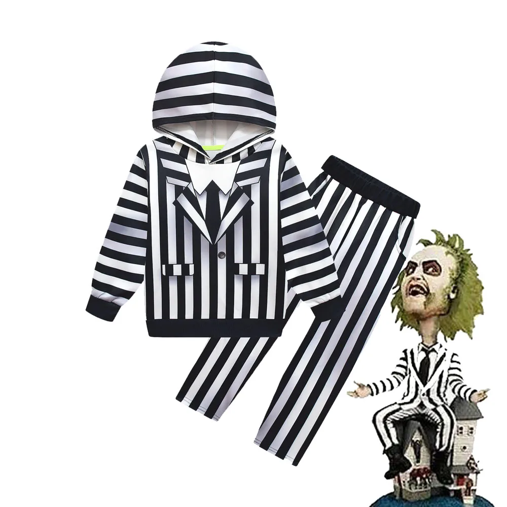 Halloween Children Role-playing B-Beetlejuice2 Hooded Sweatshirt Boys Disguise Juice Cosplay Costume Party Outfit For Baby Girls