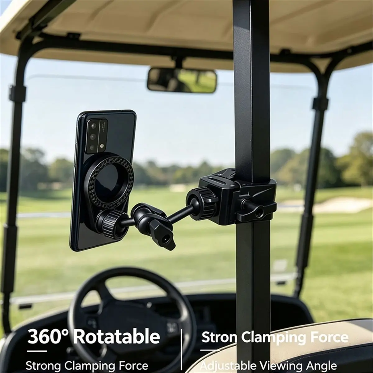 Truck Steering Wheel Phone Mount, Golf Car Phone Mount, Multi-Joint Adjustable Clamp-on Cycling Navigation Mount