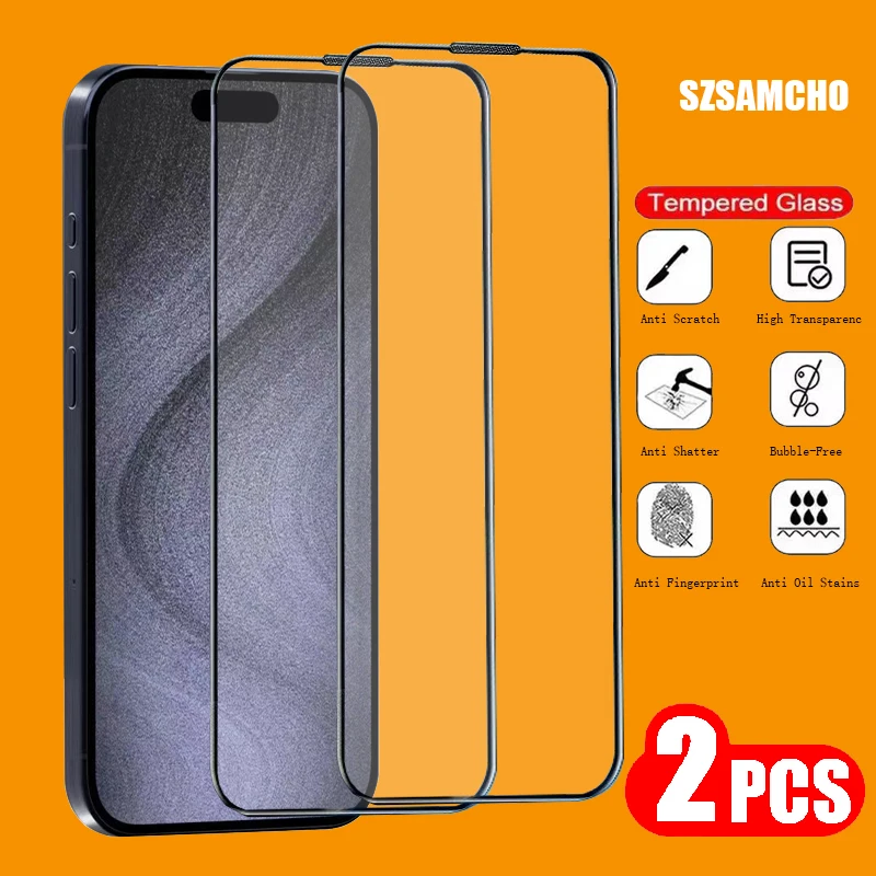 

2Pcs Tempered Glass For IPhone 14 11 12 13 15 Pro Max Mini Screen Protector For IPhone XS MAX X XR 7 8 Plus SE Glass