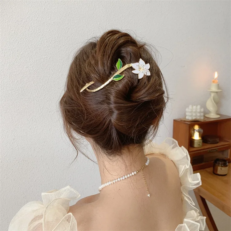 Neue Damen-Haarspange aus Metall, elegante goldene Blumen-Haarspangen, Haarklammer, Krabben-Haarband, Pferdeschwanz-Clip, Kopfschmuck, Haaraccessoires, Tiara – Detail 20