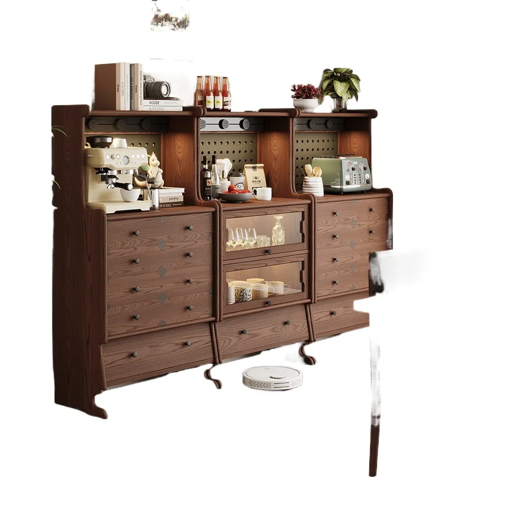 French retro solid wood kangaroo module combination, side cabinet, wall-to-wall integrated locker, medieval including