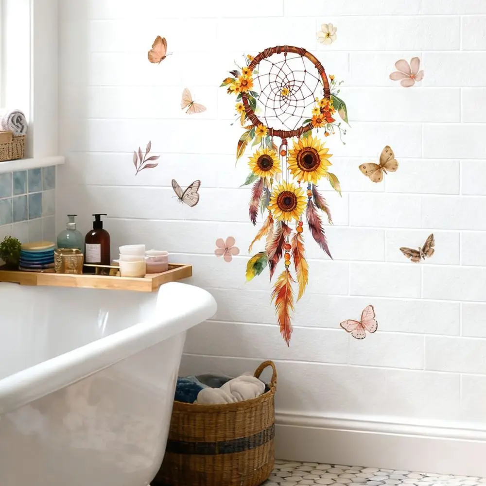 Artistic Sunflower Wall Sticker Dream Catcher Mural Self Adhesive Decor For Bedroom Kitchen Bathroom Home Wall Styling