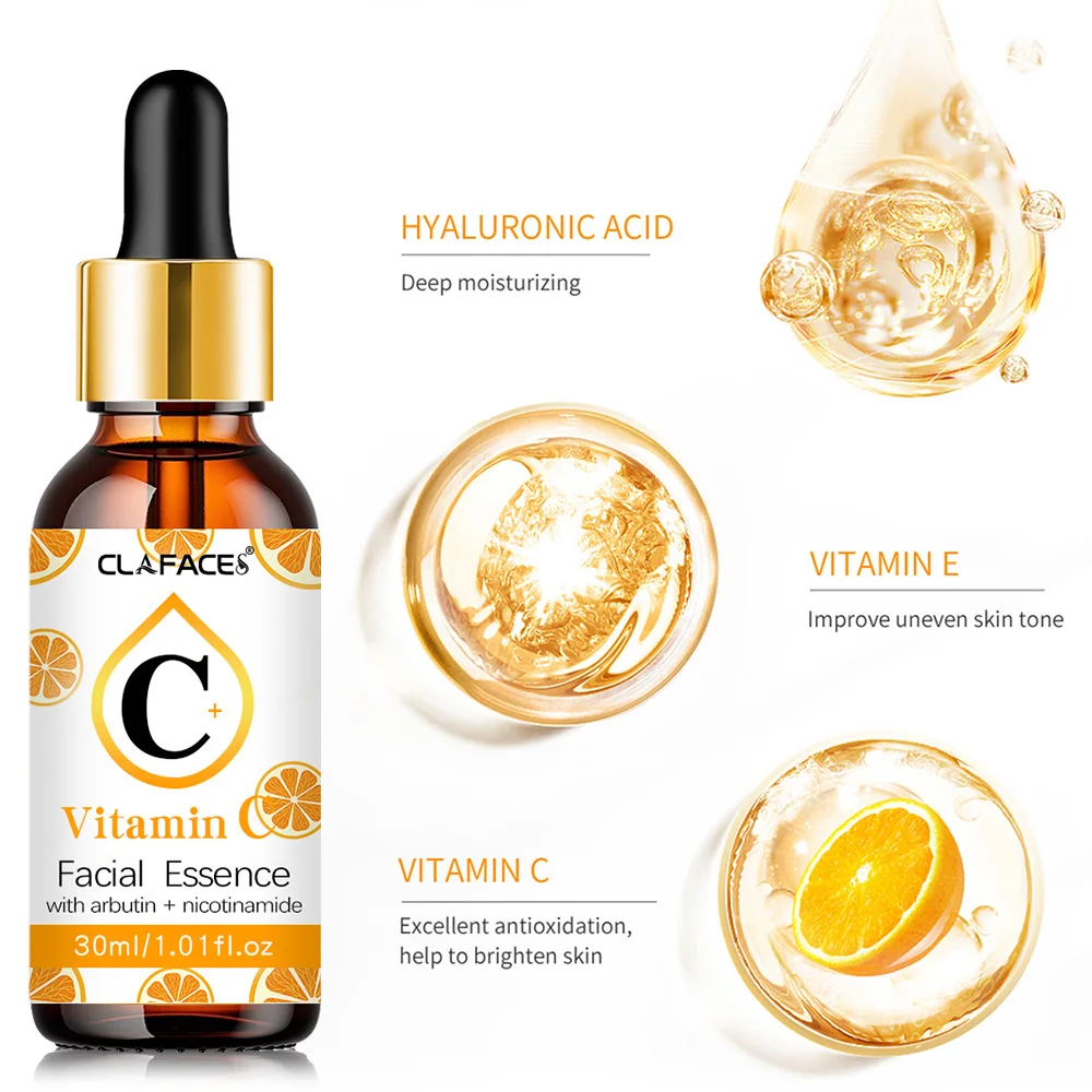 L'essence de vitamine C élimine les taches foncées, blanchit, hydrate, résiste au vieillissement, les rides et raffermit les cosmétiques de soins de la peau 30 ml