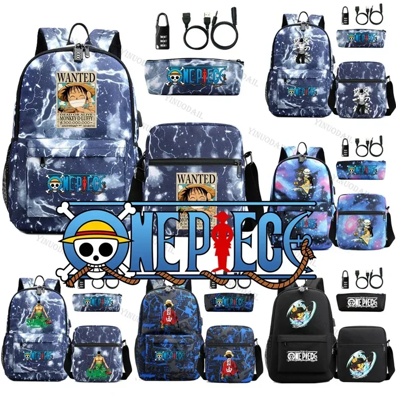 Thousand Sunny One Piece Rucksack mit An-ti Lock und USB-Schultasche Mochila Para Mujer Studienbriefpapier Ruffy Anime Figuren Taschen