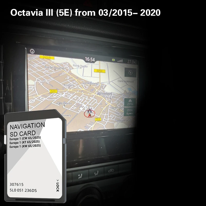 Adequado para Skoda Octavia III 5E 2015 2016 Sat Gps Nav 32GB Capa de cartão de mapa SD Bélgica Bielorrússia Bósnia Bulgária Ilhas Canárias