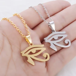 Stainless Steel Eye of Horus Necklace Ancient Egyptian Pharaoh Patron Saint Amulet Pendant for Women's Fashion Jewelry