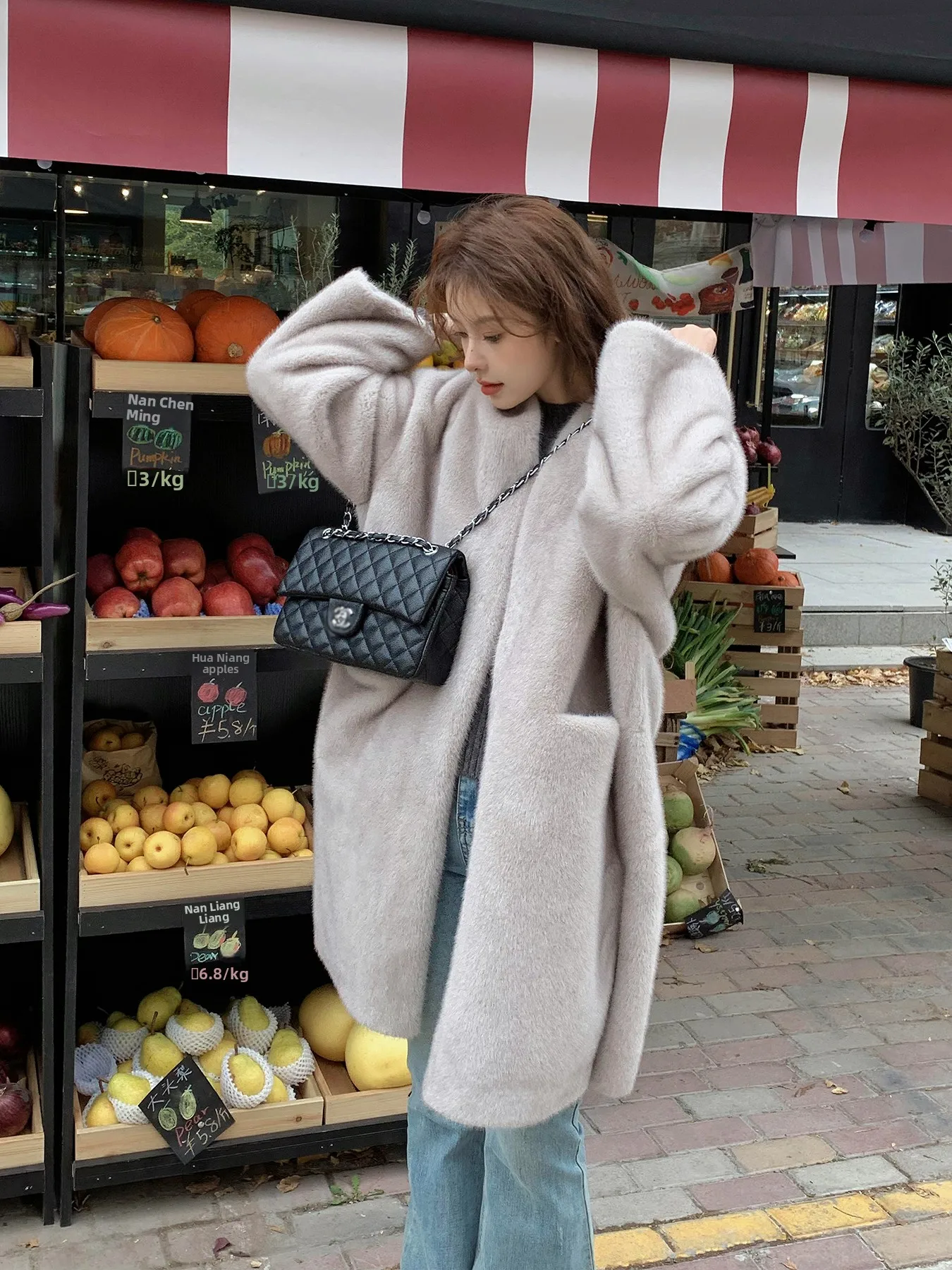 

Eco-Friendly Fur Mink Velvet Winter Warm Korean Sle High Quali Mid-Length Women's Jaet Faux Fur Coat Cardigan
