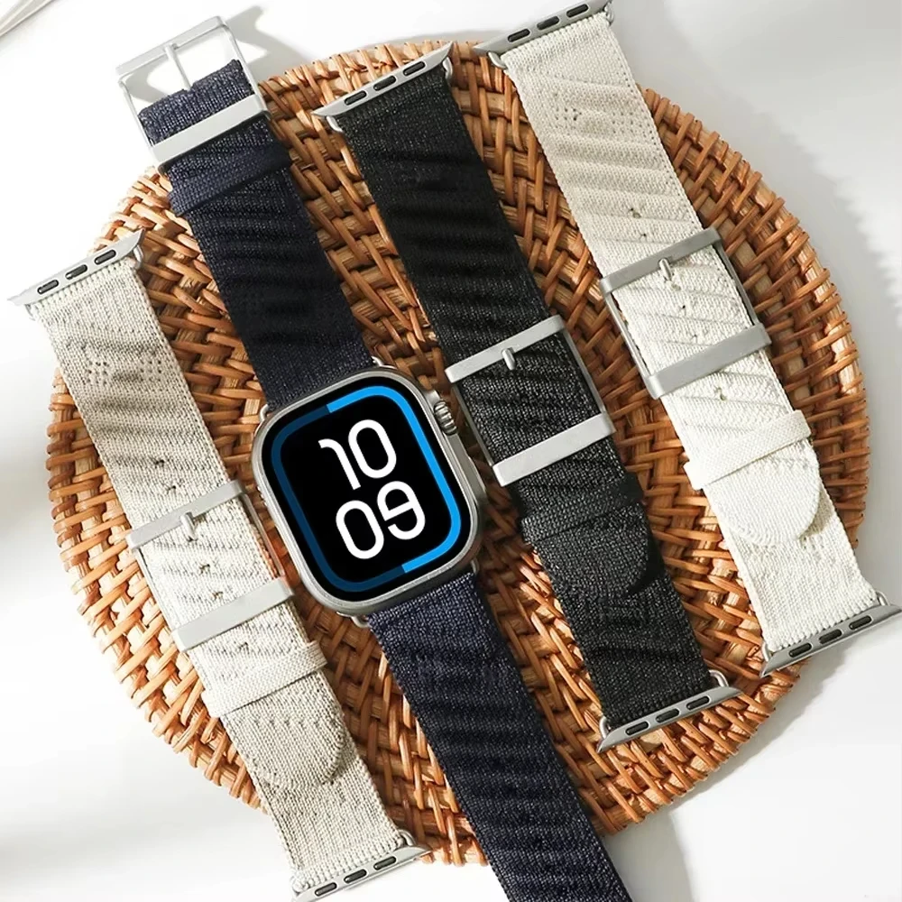 

Нейлоновый ремешок для Apple Watch Band Ultra 2 Series 10 9 8 7 6 SE En Mer Band Bleu Nuit Браслет для iWatch 49 мм 46 мм 42 мм 44 мм 45 мм