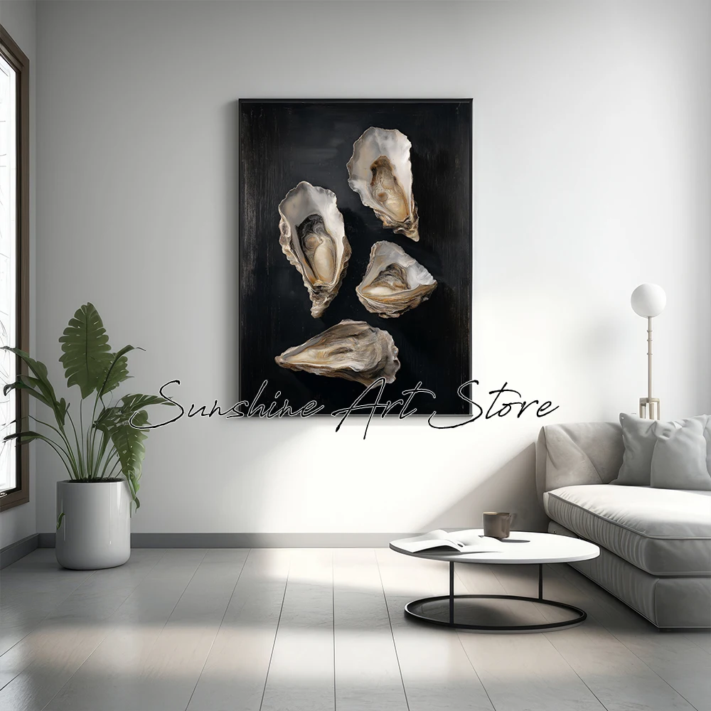 Coastal Seafood Shrimp Oyster Mussel Lobster Nautical Seafood Illustration Art Poster Canvas Painting Wall Pictures Home Decor