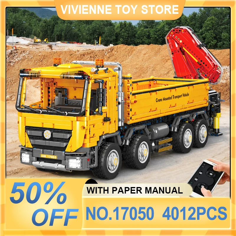 MOULD KING 17050 MOC Technical Actros Self-Loading Crane Model Building Block Bricks Puzzle Assembly Toy Christmas Gift For Kids