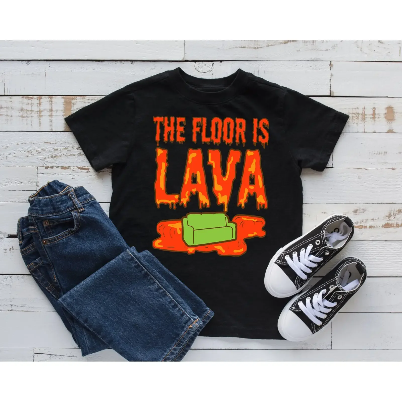 The Floor Is Lava T Shirt Game Kids SweaT Long Sleeve Apparel  vintage Washed Soft Unisex Slightly designer clothes Stretched