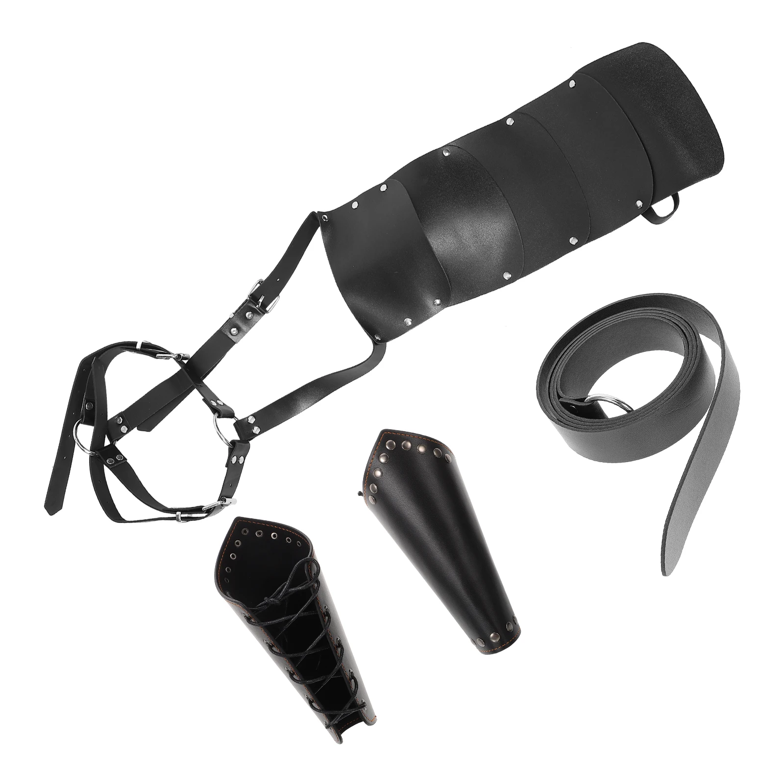 1 ensemble noir simple épaule Cape ceinture brassards ensemble chevalier médiéval Costume accessoires accessoires pour événements Cosplay Halloween homme