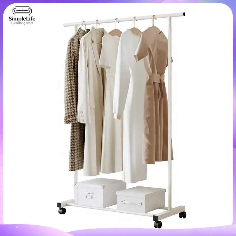 Metal Floor to Ceiling Coat Rack Portable Clothes Hanger Stand Indoor Bedroom Garment Storage Organizer Drying Rack Furniture