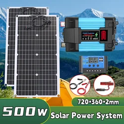 Solar Kit Power Generation Combo 500w 220v/110v Inverter Solar Panel Solar Power Station Full Set House 100A Controller Camping