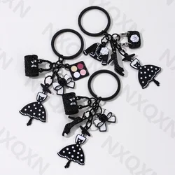Classic Women Bow Kont Handbag Cloth Keychain Flower High Heels Key Ring For Girls Friendship Gift Fashion Handmade Jewelry Set