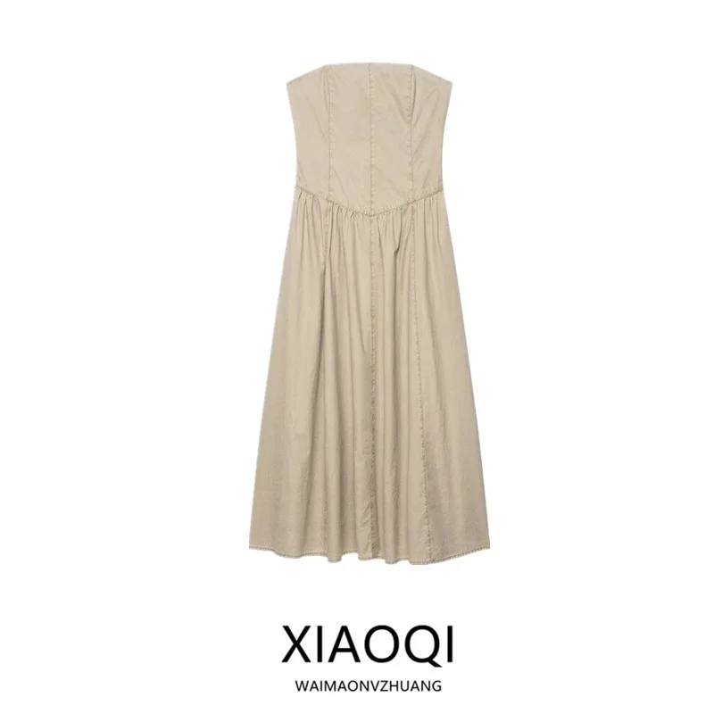 ウォッシュドデニム ロング ワンショルダー チューブトップ ワンピース 新作 秋 2025 レディースファッション カジュアル ノースリーブ スカートスタイル 通勤風