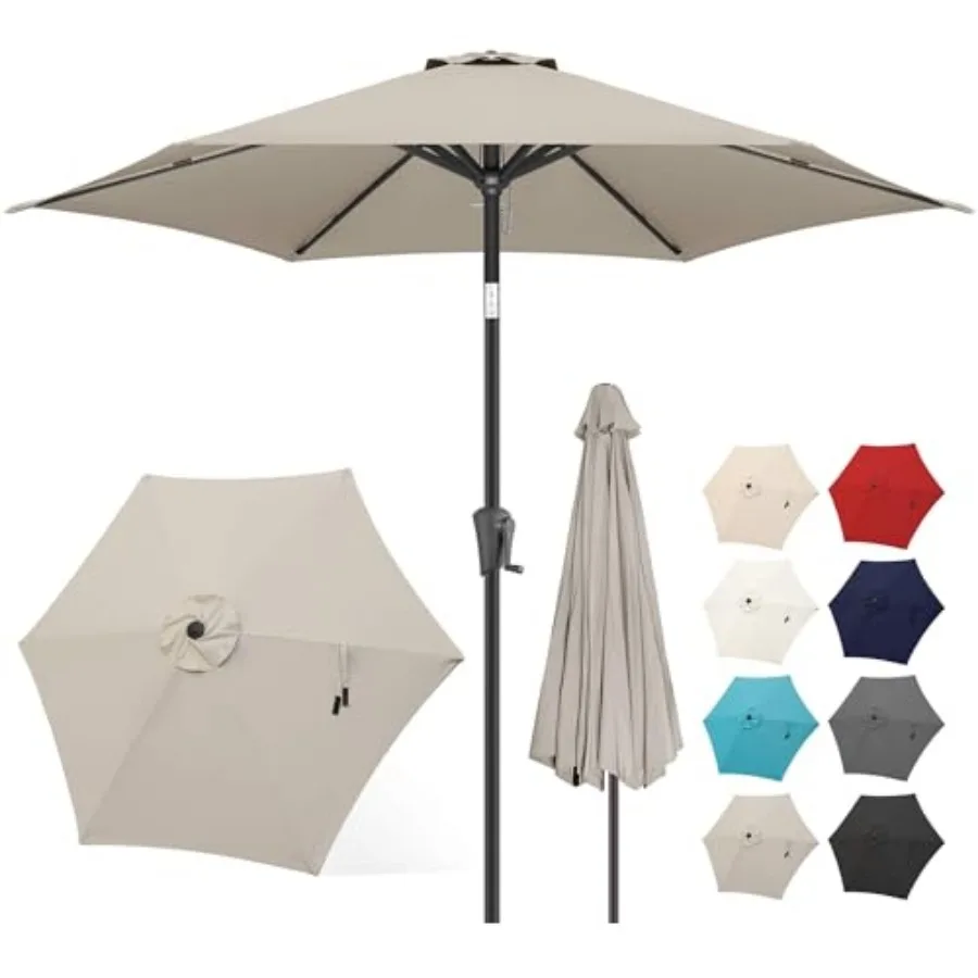 

9Feet Patio Umbrella Outdoor - Table Umbrella with Push Button Tilt and Crank UV Protection 6 Sturdy Ribs Market Umbrella for G