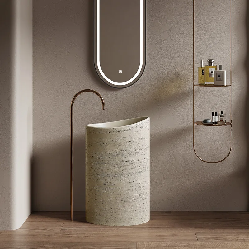 

Bathroom washbasin integrated floor-to-ceiling washbasin artificial stone travertine column hand washing
