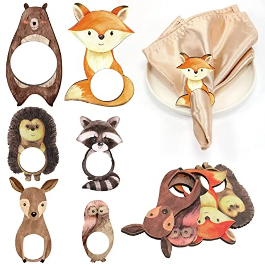 

12 шт. деревянные кольца для салфеток с лесными животными, украшения для детского душа, набор из 6 деревянных колец для салфеток с животными, милый декор стола для Woodla