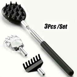 3 Detachable Scratching Heads Back Scratcher: Dual Sides, Telescoping, Adjustable, Metal Construction