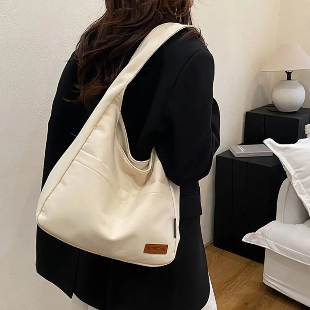 

Casual Large Capacity Simple Tote Bags Square Waterproof Canvas Shoulder Bag Japanese Style Pure Color Teens School Bag Women
