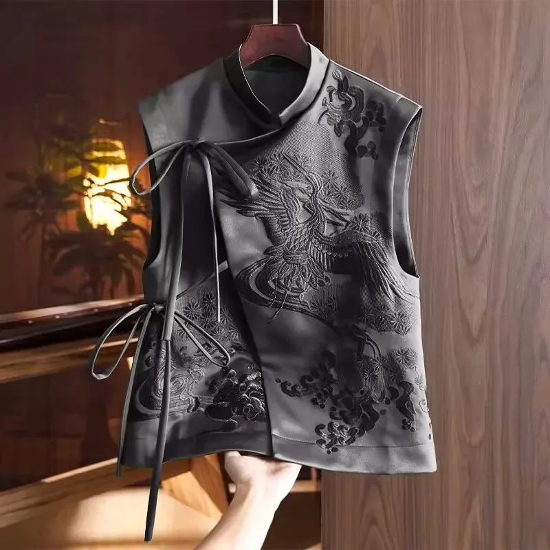 Chinese Style Women Vest Modern Ropa Oriental Traditional Clothes Sleeveless Jacket Waistcoat Top Embroidery Ethnic Gilet Retro