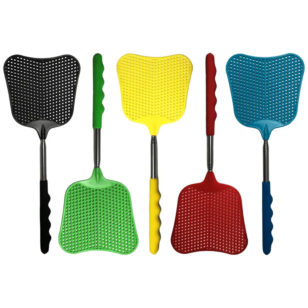 2Pcs Telescopic Fly Swatters with Anti-Slip Handle Retractable Fly Swatter Stainless Steel Rod Manual Bugs Killer Tools