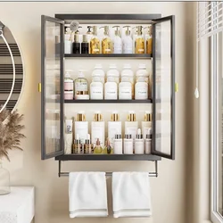 Sleek Wall-Mounted Waterproof Storage Cabinet Transparent Non-Perforated Thickened Shelf Ideal for Bathroom Organization