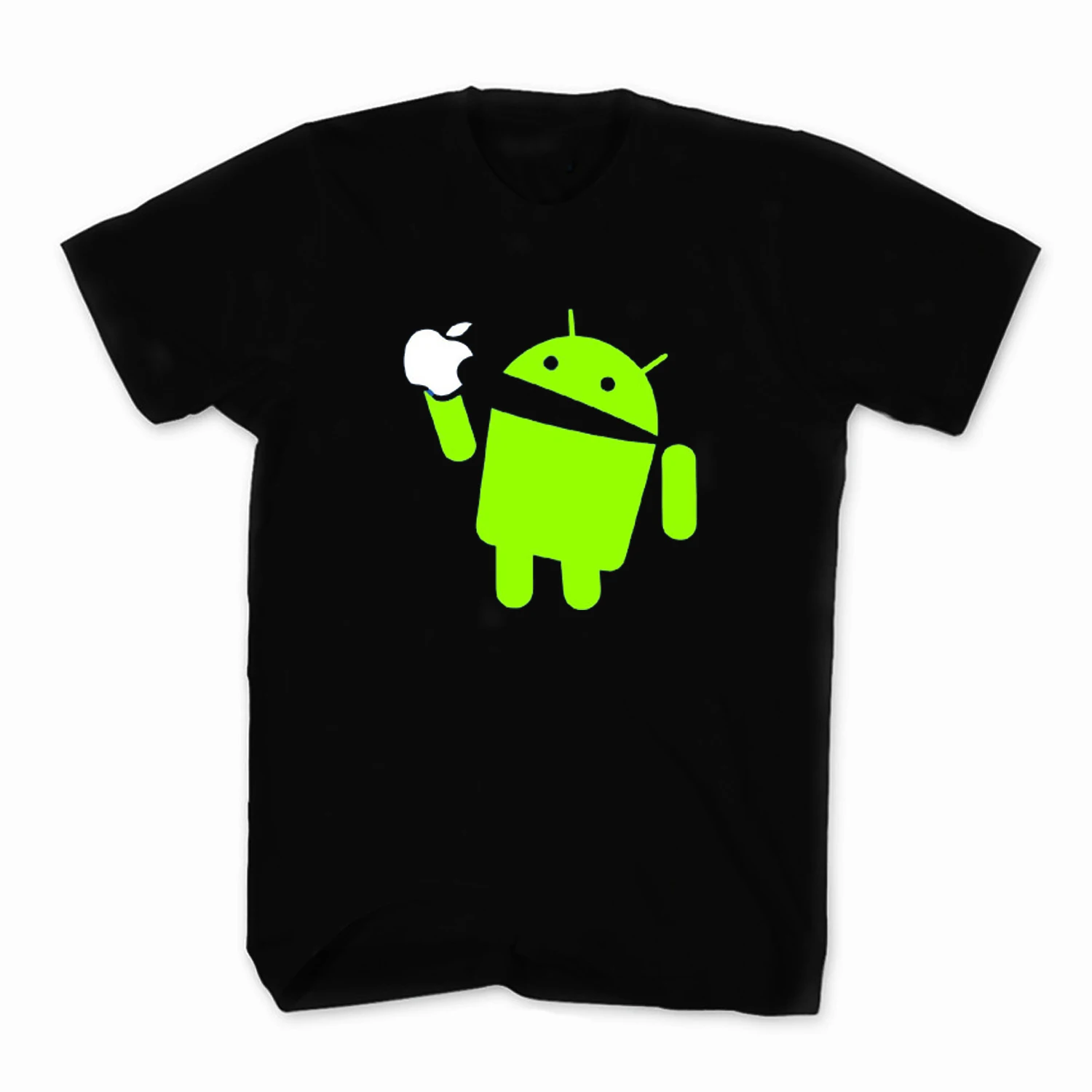 Android Eat Apple. Funny Graphic Printed T-Shirt. Summer Cotton Short Sleeve O-Neck Mens T Shirt New S-3XL