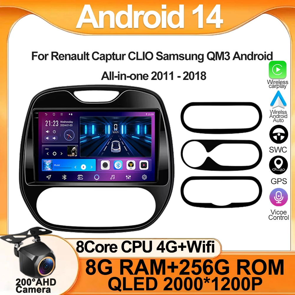 9 "rádio do carro para renault captur kaptur clio samsung qm3 2011 - 2018 carplay multimídia android auto estéreo sem 2din dvd player