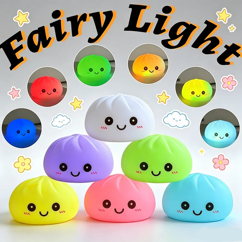 

Cute Hot Simulation Baozi Fairy Lights Soft Cute Lamp Birthday Gift Prank Props Colorful Glowing Toy Squishy Gifts So cute!