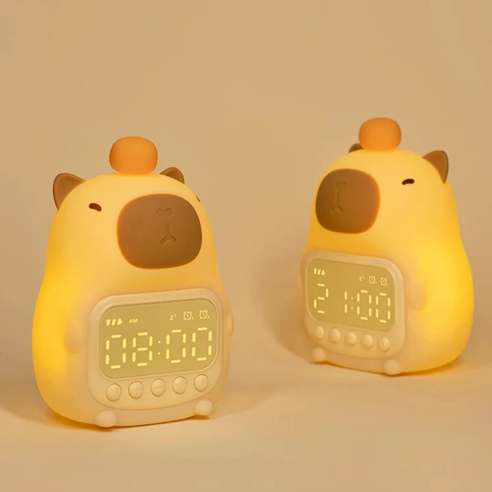 Capybara Night Light Children Alarm Clock Night Lamp Cute Shape Charging Timing Snooze Lighting Desktop Decoration Children Gift