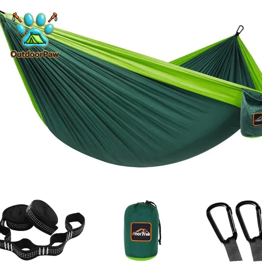 Nylon Parachute Fabric Camping Hammock Single and Double Portable Lightweight Outdoor Hammock is suitable for hiking backpacking