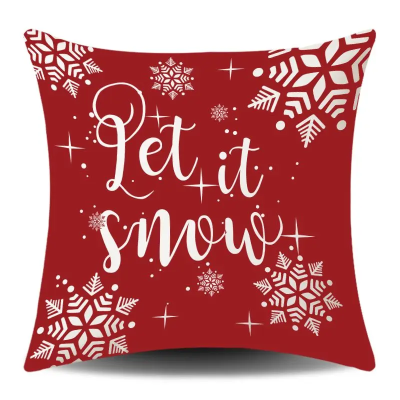 VIKAMA Christmas Cushion Cover Red White Snowflake Reindeer Letter Print Throw Pillow Cover Sofa Holiday Home Decor