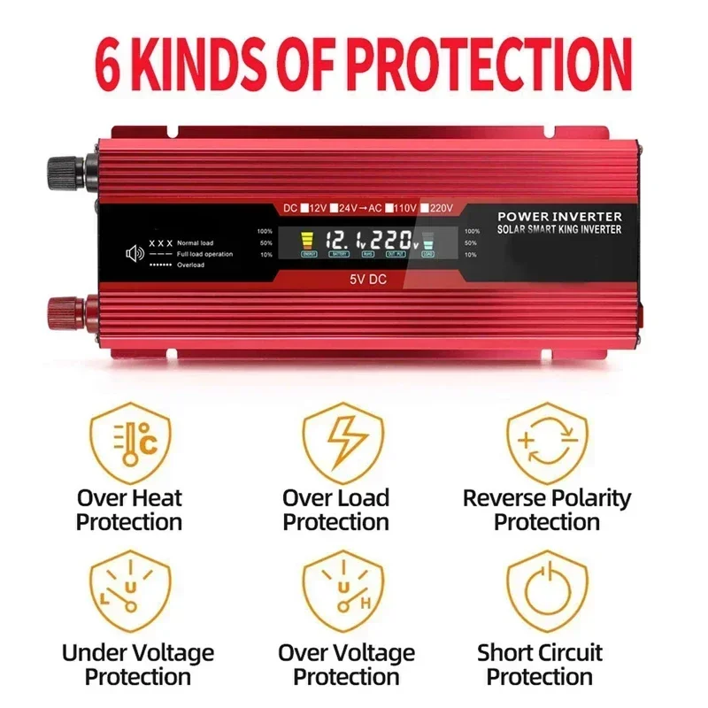 Imagem -03 - Inversor de Potência 12v 220v 5000w 4000w Transformador de Tensão Conversor Modificado Inversor de Carro de Onda Senoidal com Isqueiro