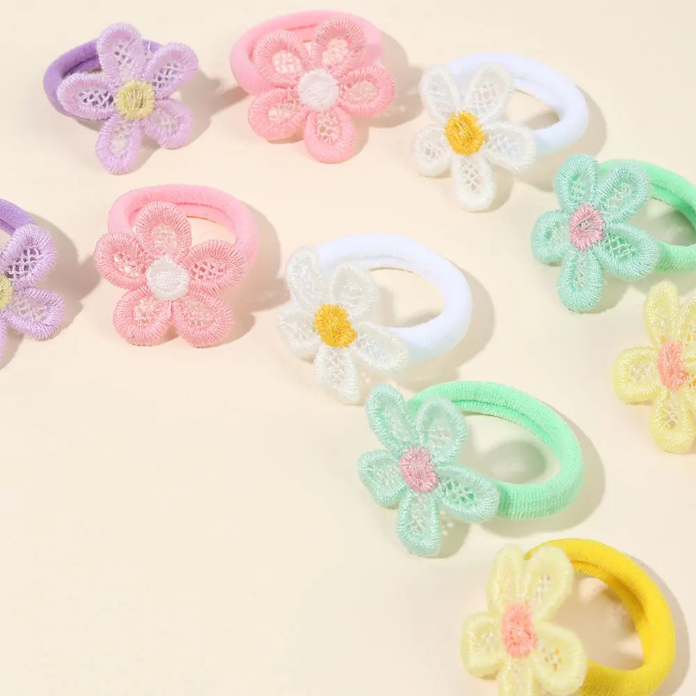 10Pcs Sweet Flower Girls Hair Bands Nylon Elastic Rubber Band Children Ponytail Holder Scrunchies Kids Hair Accessories