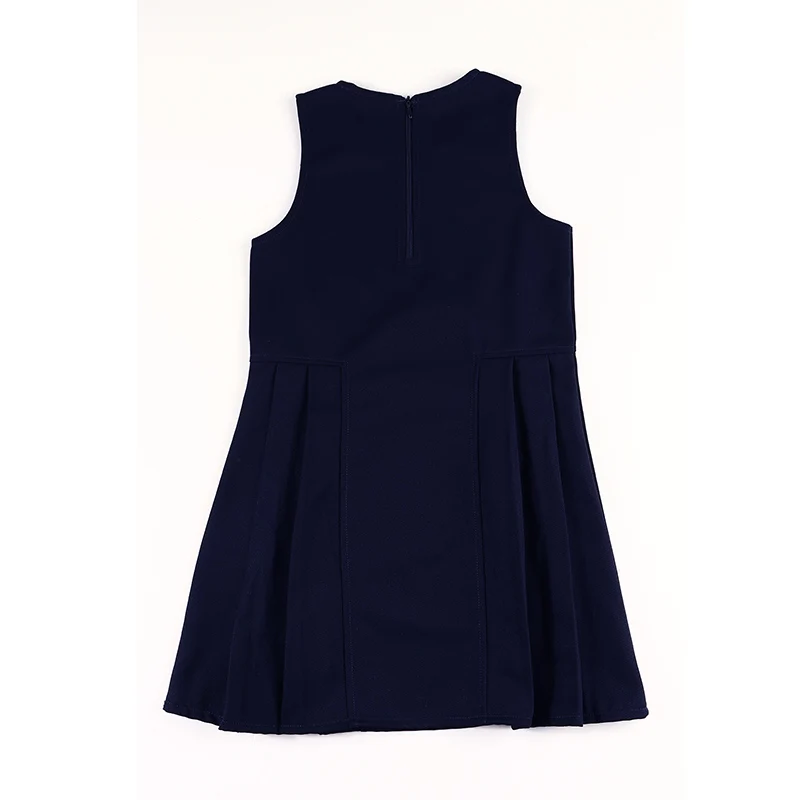 Abiti per ragazze abito da scuola senza maniche con grembiule pieghettato blu navy 5-9 taglie back center conceal zipper girl abiti pieghettati