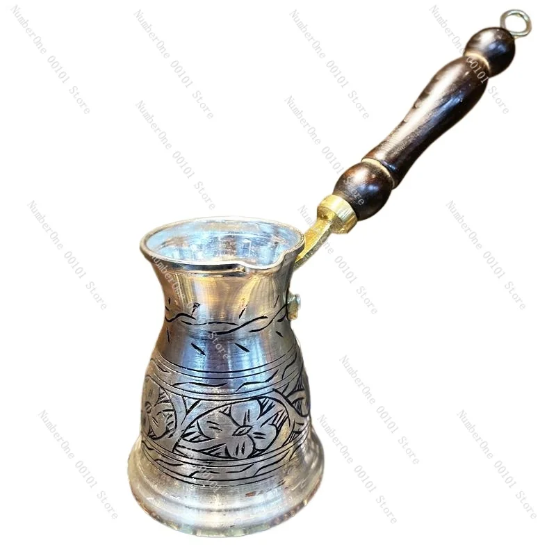 

Turkey imported coffee pot pure copper high-quality wooden handle, silver hand-brewed pot, open flame electric ceramic stove