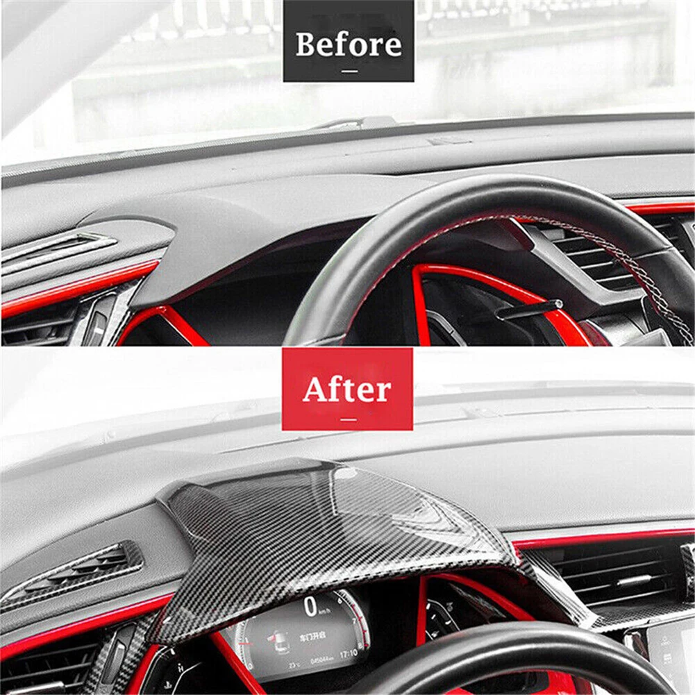 1pcs Hot Sale Carbon  Fiber Car Dashboard Cover Trim  Frame For Civic 10th Gen  2016-21 Car Center Dashboard  Panel Trim Cover