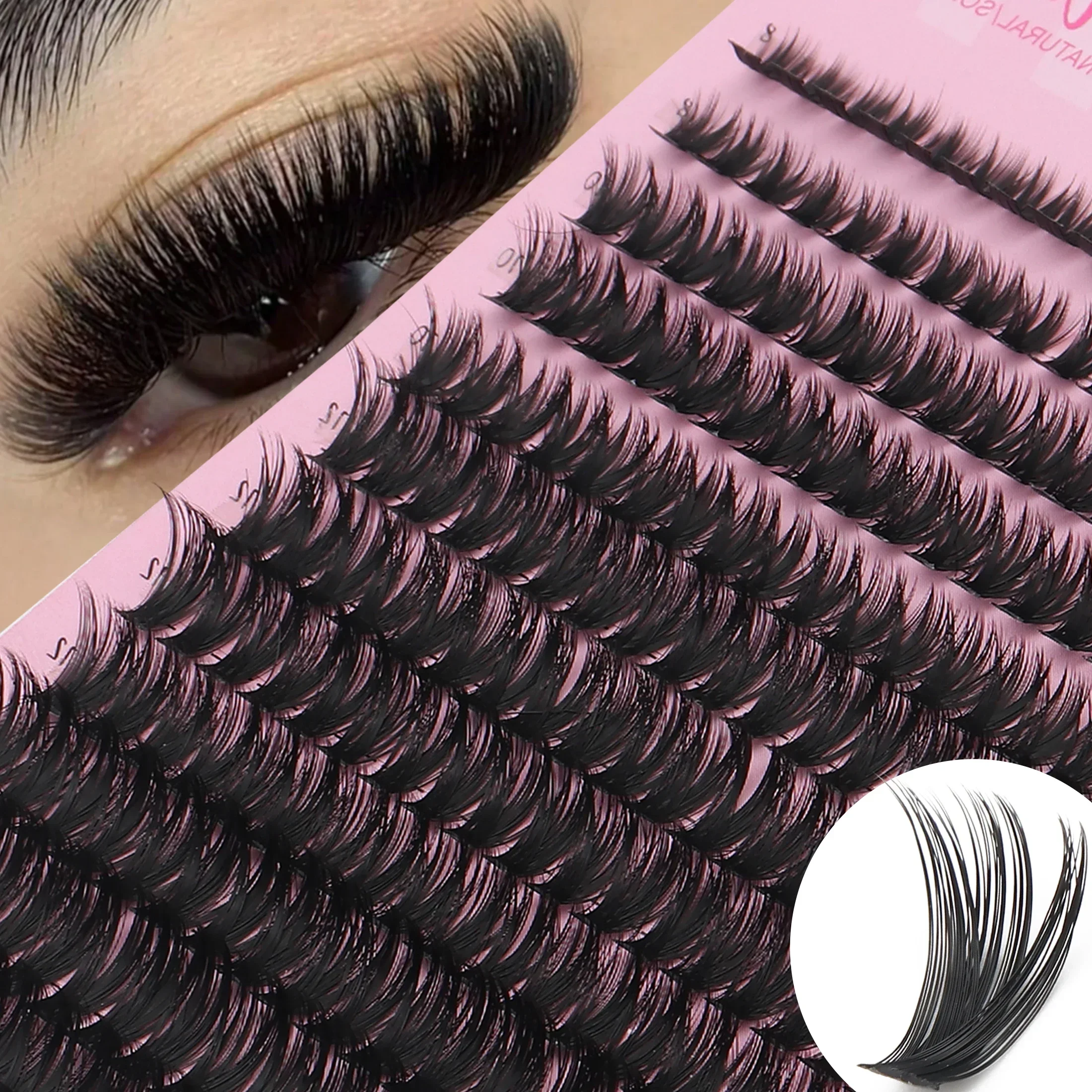 14 Rows D Curl Cluster Lashes Wispy Fluffy Individual False Eyelashes DIY Eyelash Extensions For Women Daily Eye Makeup