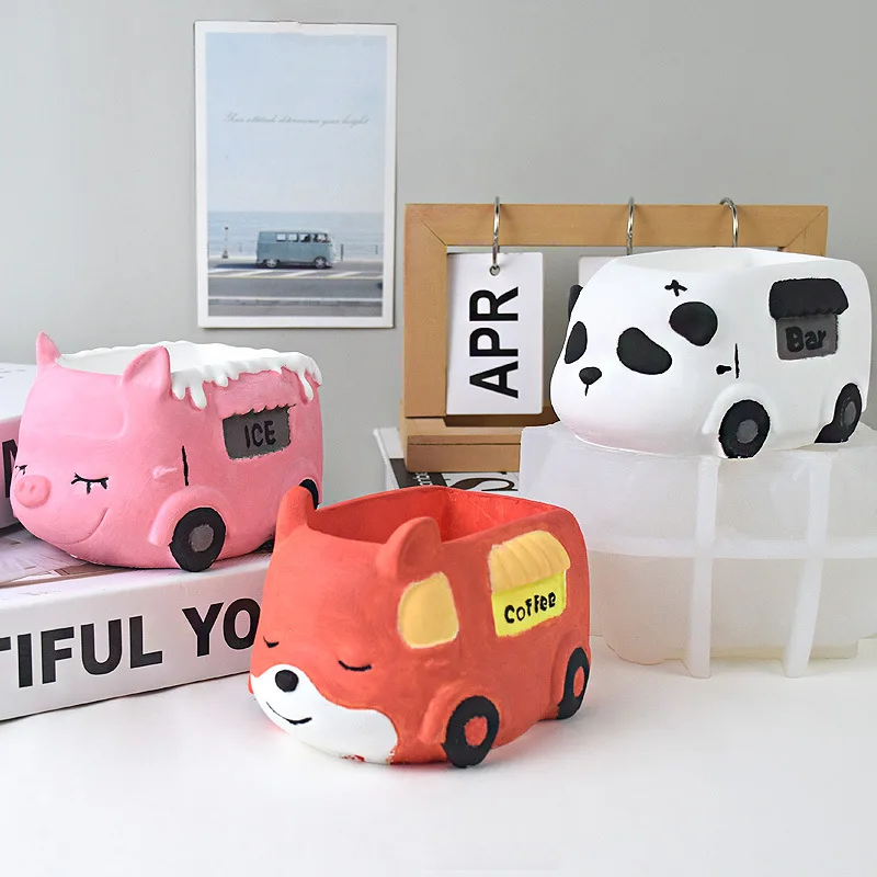 قالب سيليكون للسيارة على شكل حيوان للزراعة النضرة، وعاء أسمنتي الجص، ديكور الحديقة بنفسك #4