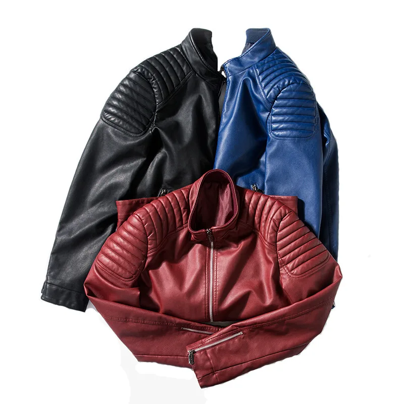 Veste décontractée pour hommes, coupe cintrée en cuir Pu pour moto